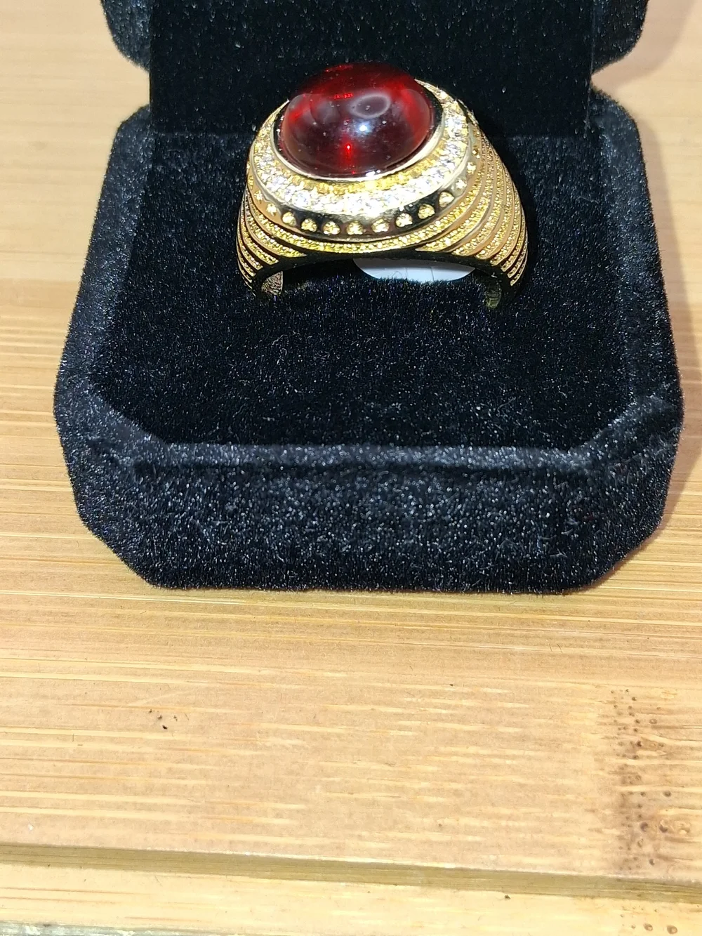 Gold-Tone Red Cabochon Cocktail Ring